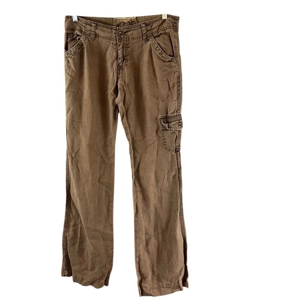 BKE Izzy 100% Linen Cargo Style Pants Size 27L Brown 31 x 33